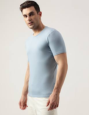 Cotton Blend Round Neck Solid T-Shirt