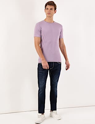 Cotton Blend Round Neck Solid T-Shirt