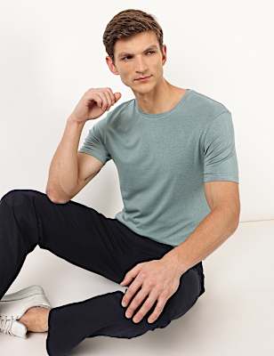 Cotton Blend Round Neck Solid T-Shirt