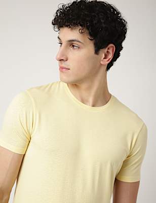Cotton Blend Round Neck Solid T-Shirt