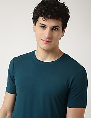 Cotton Blend Round Neck Solid T-Shirt