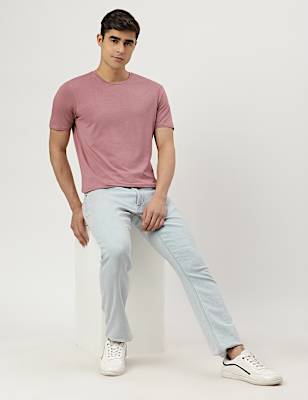 Cotton Blend Round Neck Solid T-Shirt