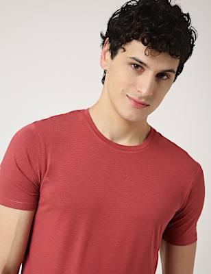 Cotton Blend Round Neck Solid T-Shirt