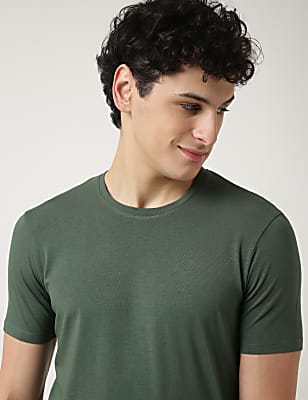 Cotton Blend Round Neck Solid T-Shirt