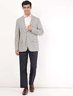 Checked Lapel Collar Blazer