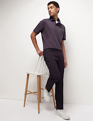 Mid Waist Textured Slim Fit Trousers