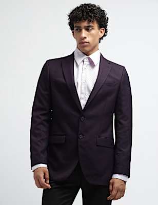 Textured Slim Fit Single-Breasted Blazer