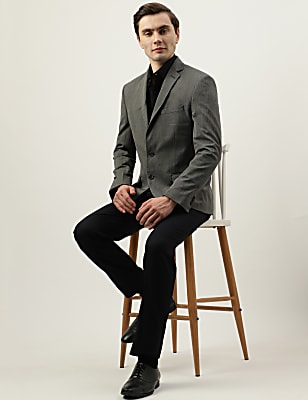 Slim Fit Plain Notched Lapel Collar Blazer