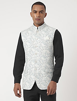 Tailored-Fit Linen-Blend Paisley Waistcoat