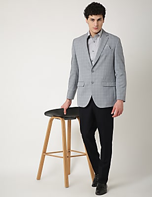 Checked Lapel Collar Blazer
