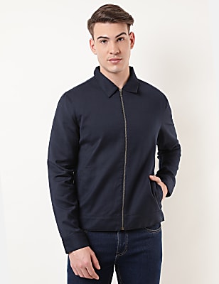 Cotton Mix Plain Collared Jacket