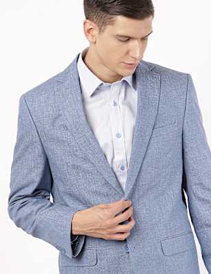 Linen Mix Plain Lapel Collar Blazer