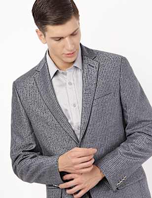 Linen Mix Striped Lapel Collar Blazer