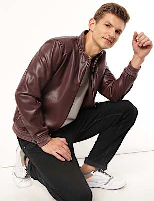 Faux Leather Bomber Jacket