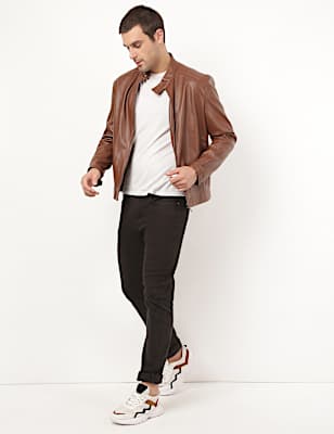 Faux Leather Funnel Neck Jacket