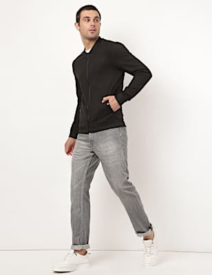 Viscose Mix Plain Stand Collar Jacket