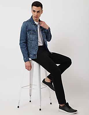 Cotton Mix Plain Spread Collar Denim Jacket