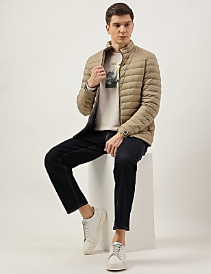 Zip Up Solid Puffed Jacket