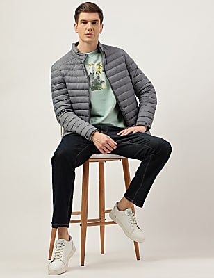 Zip Up Solid Puffed Jacket