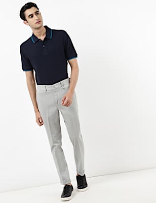 Textured Slim Fit Hem Roll Up Chinos