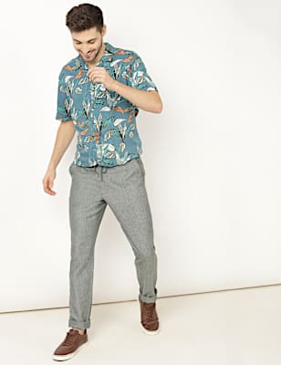 Linen Mix Plain Slim Fit Trouser