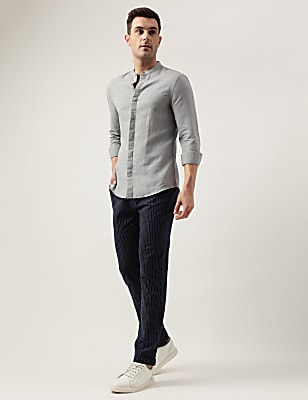 Regular Fit Cotton Blend Striped Trousers