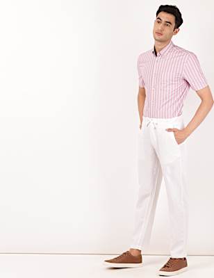Linen Mix Plain Regular Fit Trouser