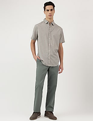 Regular Fit Pure Cotton Plain Trousers