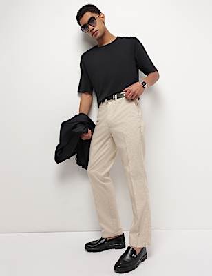 Mid Waist Cotton Blend Chinos