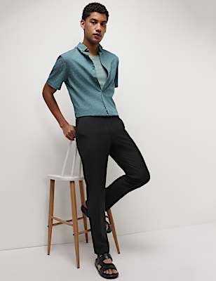 Mid Waist Textured Slim Fit Trousers