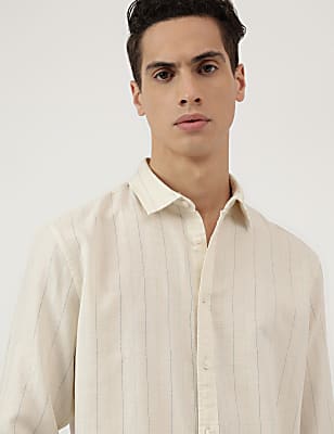 Relaxed Fit Linen Mix Stripes Shirt