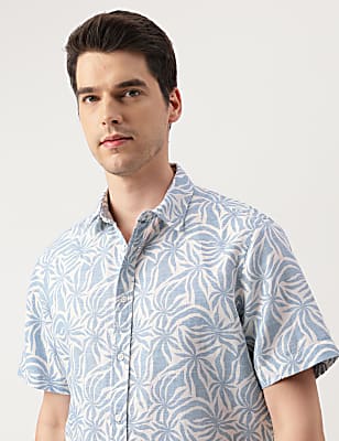 Linen Blend Striped Spread Collar Shirt