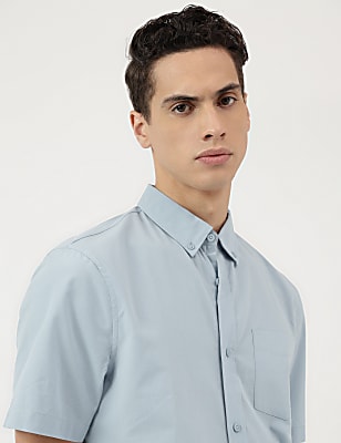 Pure Cotton Plain Button Down Collar Shirt