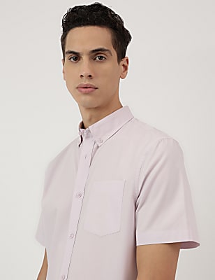 Pure Cotton Plain Button Down Collar Shirt