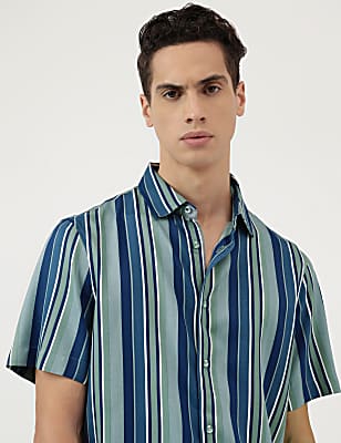 Pure Viscose Stripes Spread Collar Shirt