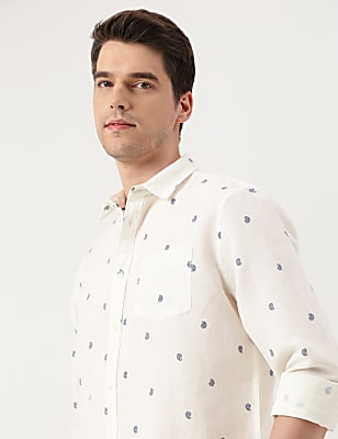 Linen Blend Paisley Spread Collar Shirt
