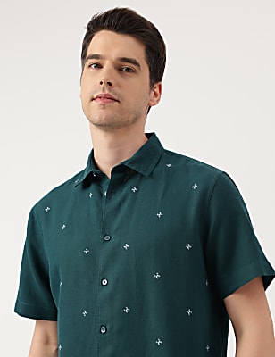 Relaxed Fit Linen Blend Embroidered Shirt