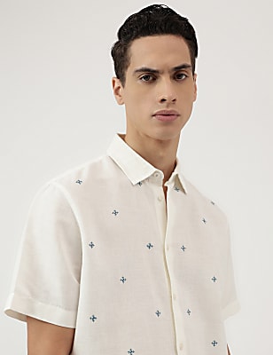 Relaxed Fit Linen Blend Embroidered Shirt