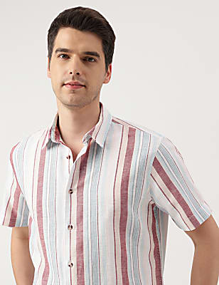 Linen Blend Striped Spread Collar Shirt