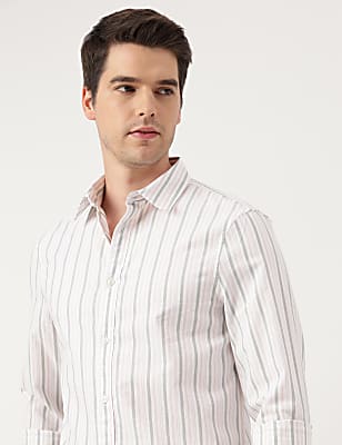 Pure Cotton Striped Spread Collar Shirt