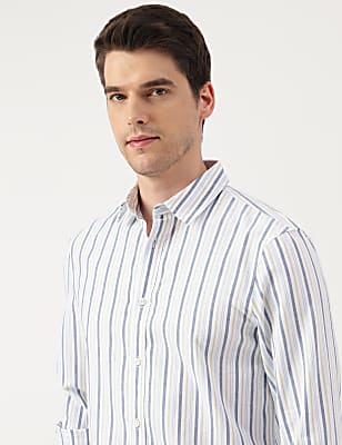 Pure Cotton Striped Spread Collar Shirt