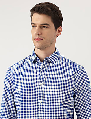 Pure Cotton Checks Spread Collar Shirt