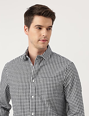 Pure Cotton Checks Spread Collar Shirt
