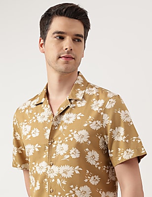 Modal Blend Floral Cuban Collar Shirt