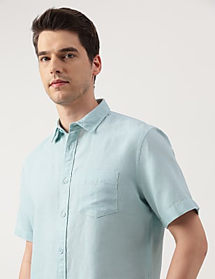 Linen Blend Solid Spread Collar Shirt