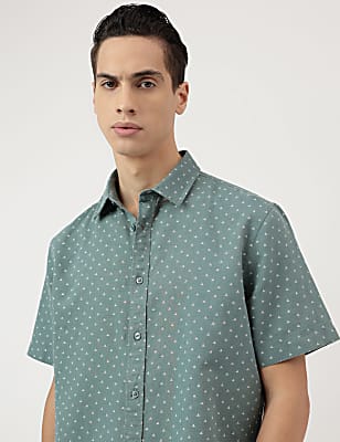 Relaxed Fit Linen Mix Spread Collar Shirt