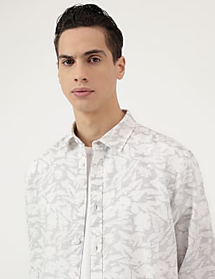 Relaxed Fit Linen Mix Spread Collar Shirt