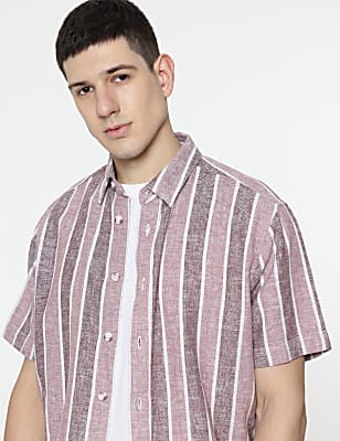 Relaxed Fit Linen Mix Stripes Shirt