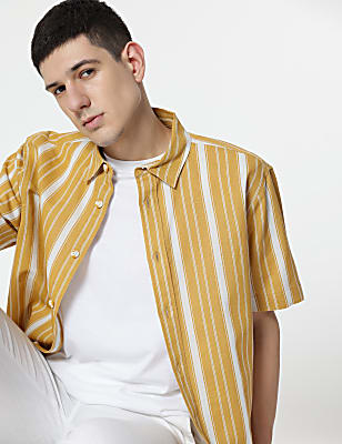 Relaxed Fit Linen Mix Stripes Shirt
