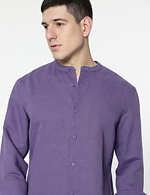 Linen Rich Mandarin Collar Shirt